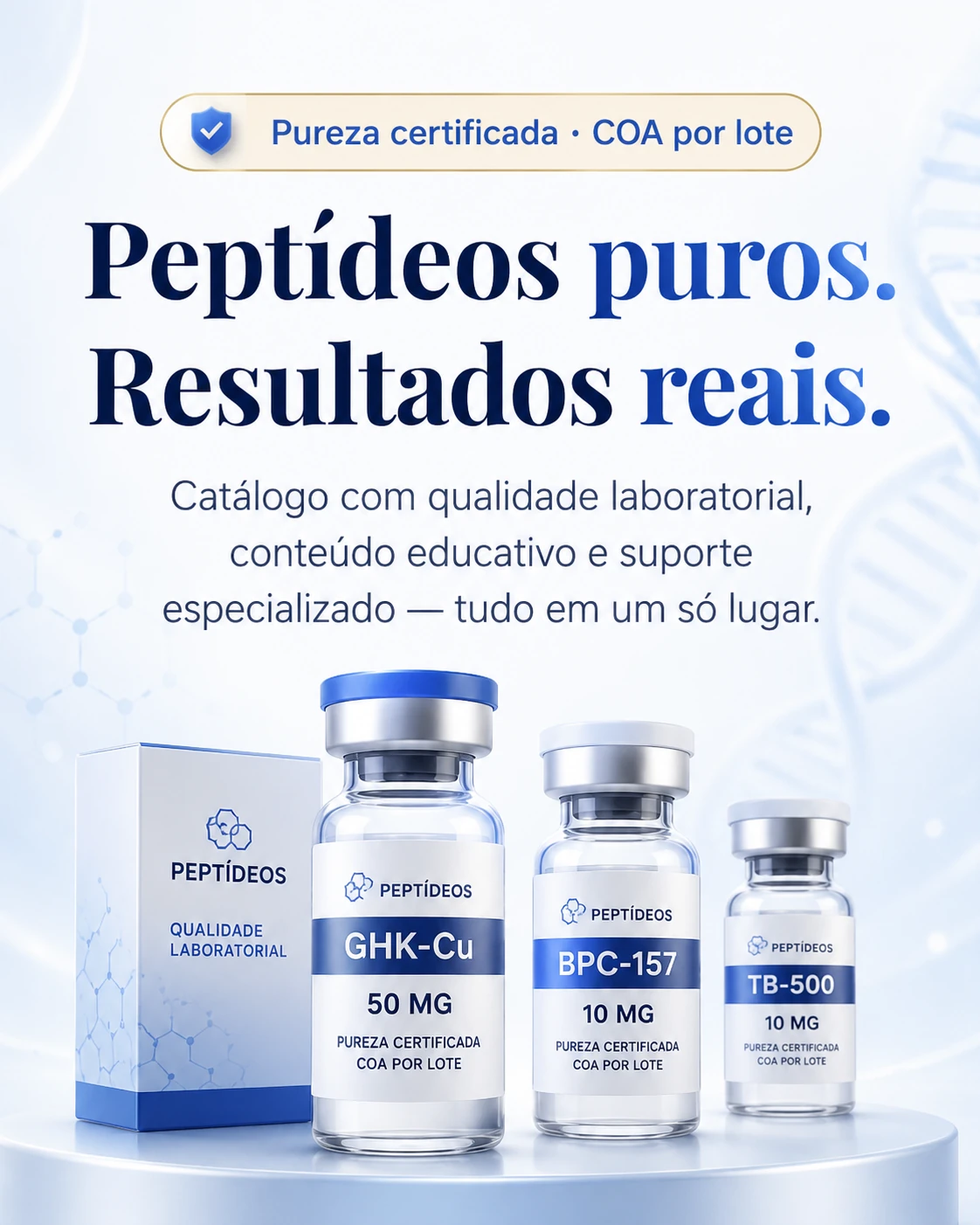 Peptídeos puros, resultados reais — catálogo com qualidade laboratorial, conteúdo educativo e suporte especializado.