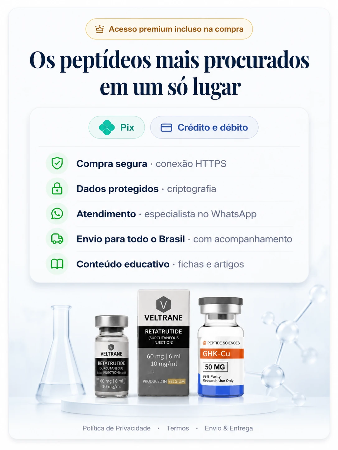 Os peptídeos mais procurados em um só lugar — Peptídeos Bio: compra segura, pagamento via Pix e cartão, envio para todo o Brasil.