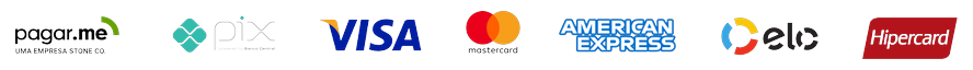 Pagamento processado por Pagar.me — Pix, Visa, Mastercard, American Express, Elo e Hipercard